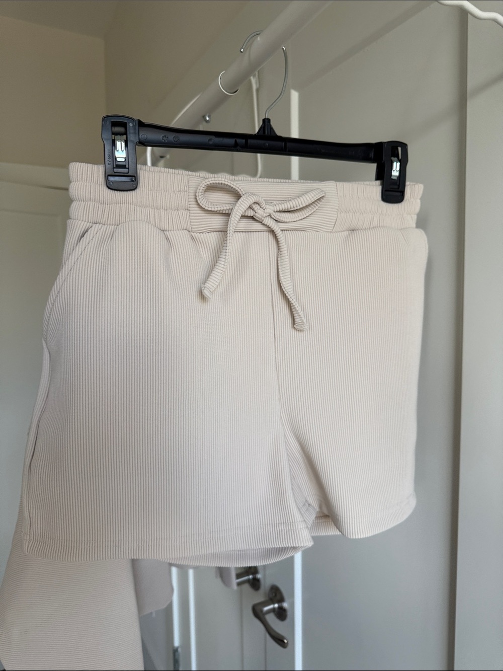 2 Piece Set Ribbed Drawstring Shorts and Top - Cream - Picture 6 of 7